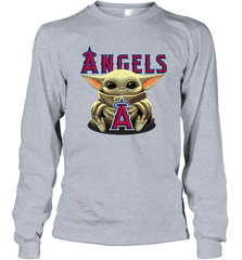 Baby Yoda Hugs Loves The Los Angeles Angels Baseball Adult Long Sleeve T-Shirt Adult Long Sleeve T-Shirt - VeigarTee