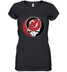 New Jersey Devils Grateful Dead Steal Your Face Hockey NHL Womens V-Neck T-Shirt Womens V-Neck T-Shirt - VeigarTee