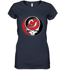 New Jersey Devils Grateful Dead Steal Your Face Hockey NHL Womens V-Neck T-Shirt Womens V-Neck T-Shirt - VeigarTee