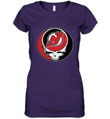 New Jersey Devils Grateful Dead Steal Your Face Hockey NHL Womens V-Neck T-Shirt Womens V-Neck T-Shirt - VeigarTee