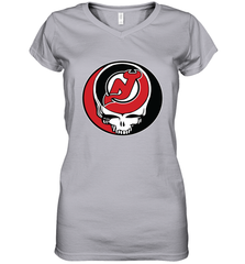 New Jersey Devils Grateful Dead Steal Your Face Hockey NHL Womens V-Neck T-Shirt Womens V-Neck T-Shirt - VeigarTee