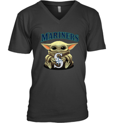 Baby Yoda Hugs Loves The Seattle Mariners Baseball Mens V-Neck T-Shirt Mens V-Neck T-Shirt - VeigarTee