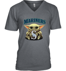 Baby Yoda Hugs Loves The Seattle Mariners Baseball Mens V-Neck T-Shirt Mens V-Neck T-Shirt - VeigarTee