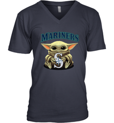 Baby Yoda Hugs Loves The Seattle Mariners Baseball Mens V-Neck T-Shirt Mens V-Neck T-Shirt - VeigarTee