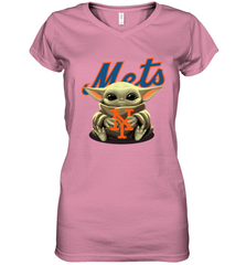 Baby Yoda Hugs Loves The New York Mets Baseball Womens V-Neck T-Shirt Womens V-Neck T-Shirt - VeigarTee