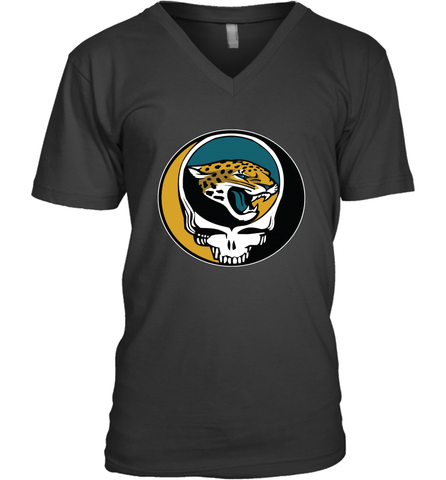 Jacksonville Jaguars Grateful Dead Steal Your Face NFL Football Mens V-Neck T-Shirt Mens V-Neck T-Shirt / Black / S Mens V-Neck T-Shirt - VeigarTee