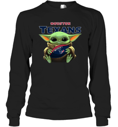 Baby Yoda Loves The Houston Texans Star Wars Baby Yoda Hugs Texans NFL Adult Long Sleeve T-Shirt