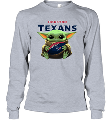 Baby Yoda Loves The Houston Texans Star Wars Baby Yoda Hugs Texans NFL Adult Long Sleeve T-Shirt Adult Long Sleeve T-Shirt - VeigarTee