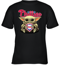 Baby Yoda Hugs Loves The Philadelphia Phillies Baseball Youth T-Shirt