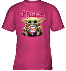 Baby Yoda Hugs Loves The Philadelphia Phillies Baseball Youth T-Shirt Youth T-Shirt - VeigarTee