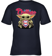 Baby Yoda Hugs Loves The Philadelphia Phillies Baseball Youth T-Shirt Youth T-Shirt - VeigarTee