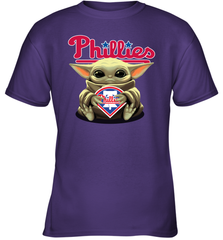 Baby Yoda Hugs Loves The Philadelphia Phillies Baseball Youth T-Shirt Youth T-Shirt - VeigarTee