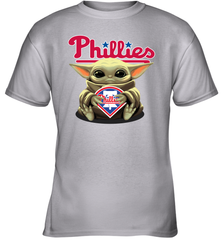 Baby Yoda Hugs Loves The Philadelphia Phillies Baseball Youth T-Shirt Youth T-Shirt - VeigarTee