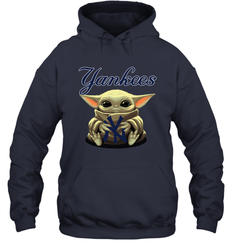 Baby Yoda Hugs Loves The New York Yankees Baseball Adult Hoodie Sweatshirt