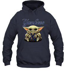 Baby Yoda Hugs Loves The New York Yankees Baseball Adult Hoodie Sweatshirt Adult Hoodie Sweatshirt - VeigarTee