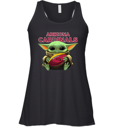 Baby Yoda Loves The Arizona Cardinals Star Wars Baby Yoda Hugs Cardinals NFL Womens Racerback Tank Top