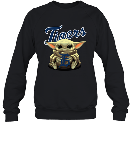 Baby Yoda Hugs Loves The Detroit Tigers Baseball Adult Sweatshirt Adult Sweatshirt / Black / S Adult Sweatshirt - VeigarTee