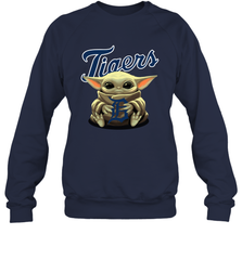 Baby Yoda Hugs Loves The Detroit Tigers Baseball Adult Sweatshirt Adult Sweatshirt - VeigarTee