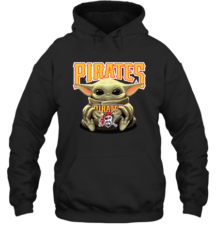 Baby Yoda Hugs Loves The Pittsburgh Pirates Baseball Adult Hoodie Sweatshirt Adult Hoodie Sweatshirt / Black / S Adult Hoodie Sweatshirt - VeigarTee
