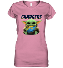 Baby Yoda Loves The Los Angeles Chargers Star Wars Baby Yoda Hugs Chargers NFL Womens V-Neck T-Shirt Womens V-Neck T-Shirt - VeigarTee