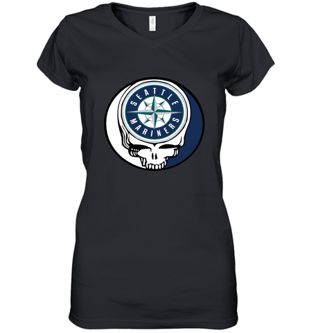 Seattle Mariners Grateful Dead Steal Your Face Baseball Womens V-Neck T-Shirt Womens V-Neck T-Shirt / Black / S Womens V-Neck T-Shirt - VeigarTee