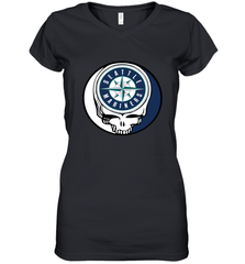 Seattle Mariners Grateful Dead Steal Your Face Baseball Womens V-Neck T-Shirt Womens V-Neck T-Shirt - VeigarTee