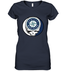 Seattle Mariners Grateful Dead Steal Your Face Baseball Womens V-Neck T-Shirt