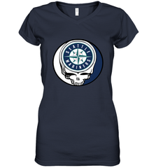 Seattle Mariners Grateful Dead Steal Your Face Baseball Womens V-Neck T-Shirt Womens V-Neck T-Shirt - VeigarTee