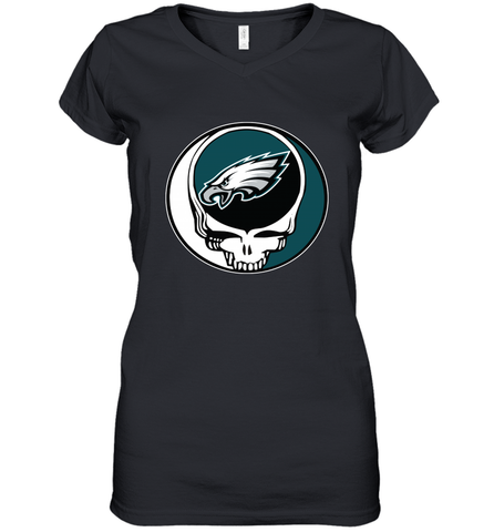 Philadelphia Eagles Grateful Dead Steal Your Face NFL Football Womens V-Neck T-Shirt Womens V-Neck T-Shirt / Black / S Womens V-Neck T-Shirt - VeigarTee