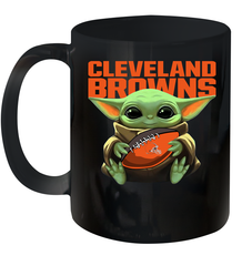 Baby Yoda Loves The Cleveland Browns Star Wars Baby Yoda Hugs Browns NFL Ceramic Mug 11oz Ceramic Mug 11oz - VeigarTee
