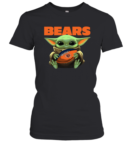 Baby Yoda Loves The Chicago Bears Star Wars Baby Yoda Hugs Bears NFL Womens T-Shirt Womens T-Shirt / Black / XS Womens T-Shirt - VeigarTee