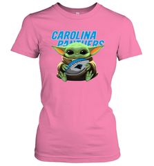 Baby Yoda Loves The Carolina Panthers Star Wars Baby Yoda Hugs Panthers NFL Womens T-Shirt Womens T-Shirt - VeigarTee