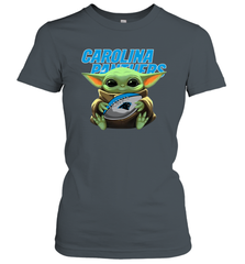 Baby Yoda Loves The Carolina Panthers Star Wars Baby Yoda Hugs Panthers NFL Womens T-Shirt Womens T-Shirt - VeigarTee