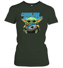 Baby Yoda Loves The Carolina Panthers Star Wars Baby Yoda Hugs Panthers NFL Womens T-Shirt Womens T-Shirt - VeigarTee
