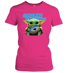 Baby Yoda Loves The Carolina Panthers Star Wars Baby Yoda Hugs Panthers NFL Womens T-Shirt Womens T-Shirt - VeigarTee