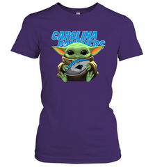 Baby Yoda Loves The Carolina Panthers Star Wars Baby Yoda Hugs Panthers NFL Womens T-Shirt Womens T-Shirt - VeigarTee
