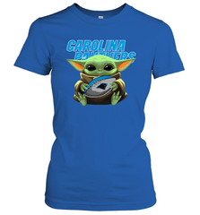 Baby Yoda Loves The Carolina Panthers Star Wars Baby Yoda Hugs Panthers NFL Womens T-Shirt Womens T-Shirt - VeigarTee