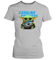 Baby Yoda Loves The Carolina Panthers Star Wars Baby Yoda Hugs Panthers NFL Womens T-Shirt Womens T-Shirt - VeigarTee