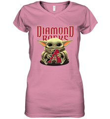 Baby Yoda Hugs Loves The Arizona Diamondbacks Baseball Womens V-Neck T-Shirt Womens V-Neck T-Shirt - VeigarTee