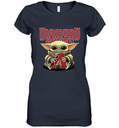 Baby Yoda Hugs Loves The Arizona Diamondbacks Baseball Womens V-Neck T-Shirt