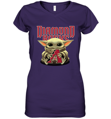 Baby Yoda Hugs Loves The Arizona Diamondbacks Baseball Womens V-Neck T-Shirt Womens V-Neck T-Shirt - VeigarTee
