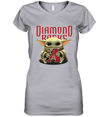 Baby Yoda Hugs Loves The Arizona Diamondbacks Baseball Womens V-Neck T-Shirt Womens V-Neck T-Shirt - VeigarTee