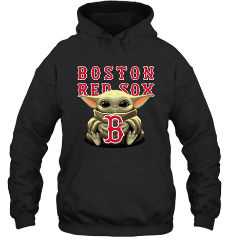 Baby Yoda Hugs Loves The Boston Red Sox Baseball Adult Hoodie Sweatshirt Adult Hoodie Sweatshirt / Black / S Adult Hoodie Sweatshirt - VeigarTee