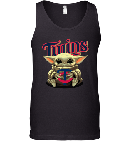 Baby Yoda Hugs Loves The Minnesota Twins Baseball Mens Tank Top Mens Tank Top / Black / XS Mens Tank Top - VeigarTee