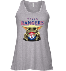 Baby Yoda Hugs Loves The Texas Rangers Baseball Womens Racerback Tank Top