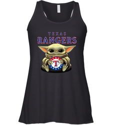 Baby Yoda Hugs Loves The Texas Rangers Baseball Womens Racerback Tank Top