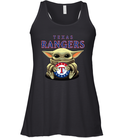 Baby Yoda Hugs Loves The Texas Rangers Baseball Womens Racerback Tank Top Womens Racerback Tank Top / Black / XS Womens Racerback Tank Top - VeigarTee