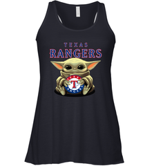 Baby Yoda Hugs Loves The Texas Rangers Baseball Womens Racerback Tank Top Womens Racerback Tank Top - VeigarTee