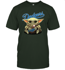 Baby Yoda Hugs Loves The Los Angeles Dodgers Baseball Mens T-Shirt Mens T-Shirt - VeigarTee