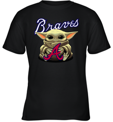 Baby Yoda Hugs Loves The Atlanta Braves Baseball Youth T-Shirt